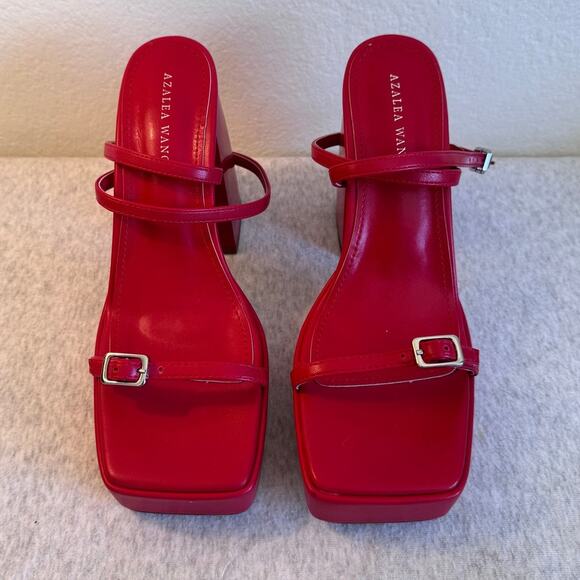 Azalea Wang Lennox Strappy Platform Sandal Heels in Red Size 8.5 - Picture 2 of 7